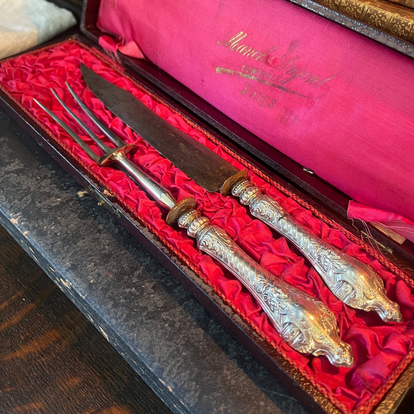 Boxed French Antique Silver Carving Set