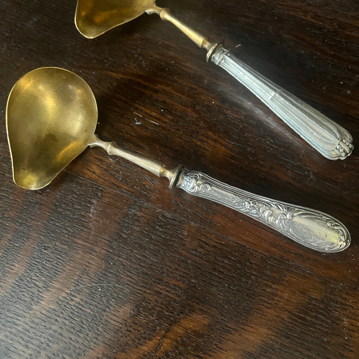 Antique Silver handle and Brass bowl Serving Ladels