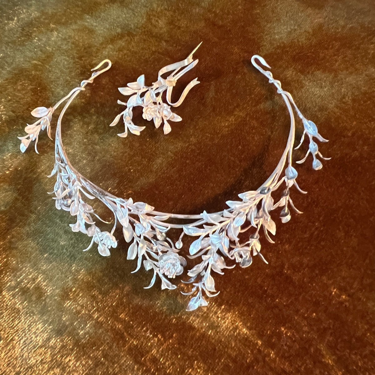 Antique European 800 Silver Myrtle Bridal Diadem with Groom Buttonhole