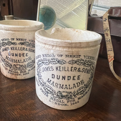 Antique Stoneware: Marmalade Jar - James Keiller & Son's; Potted Meat; and Ink Bottle