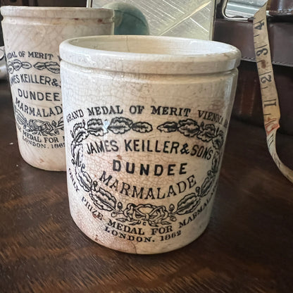Antique Stoneware: Marmalade Jar - James Keiller & Son's; Potted Meat; and Ink Bottle