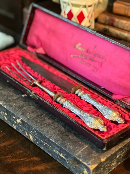 Boxed French Antique Silver Carving Set