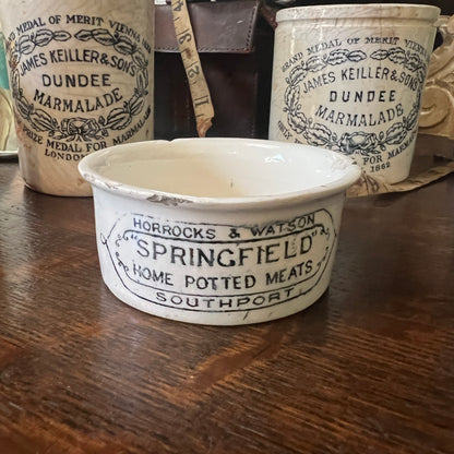 Antique Stoneware: Marmalade Jar - James Keiller & Son's; Potted Meat; and Ink Bottle
