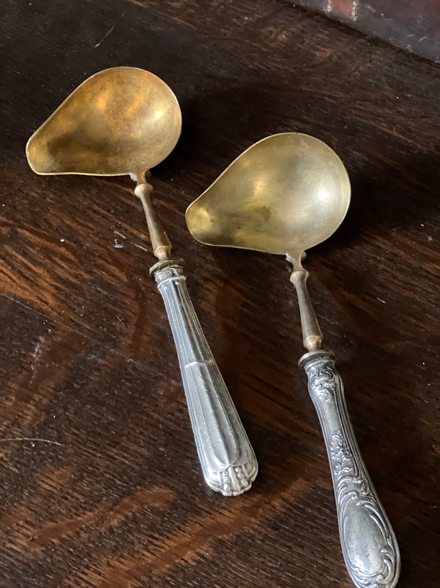 Antique Silver handle and Brass bowl Serving Ladels