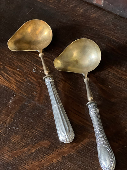 Antique Silver handle and Brass bowl Serving Ladels