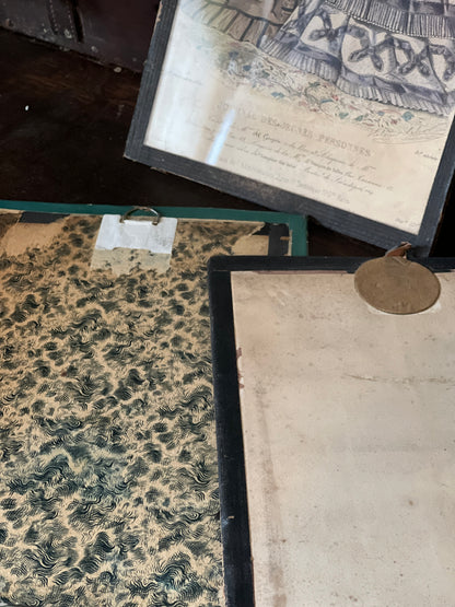 Antique Hand coloured Fashion Prints, framed