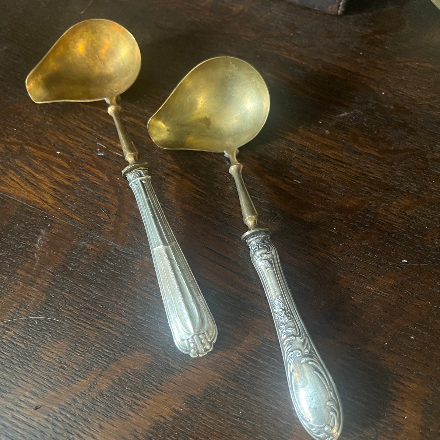Antique Silver handle and Brass bowl Serving Ladels