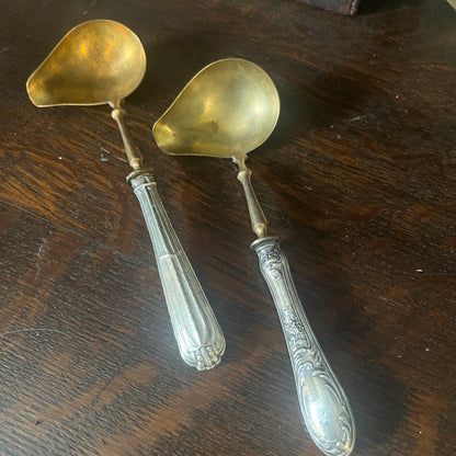 Antique Silver handle and Brass bowl Serving Ladels