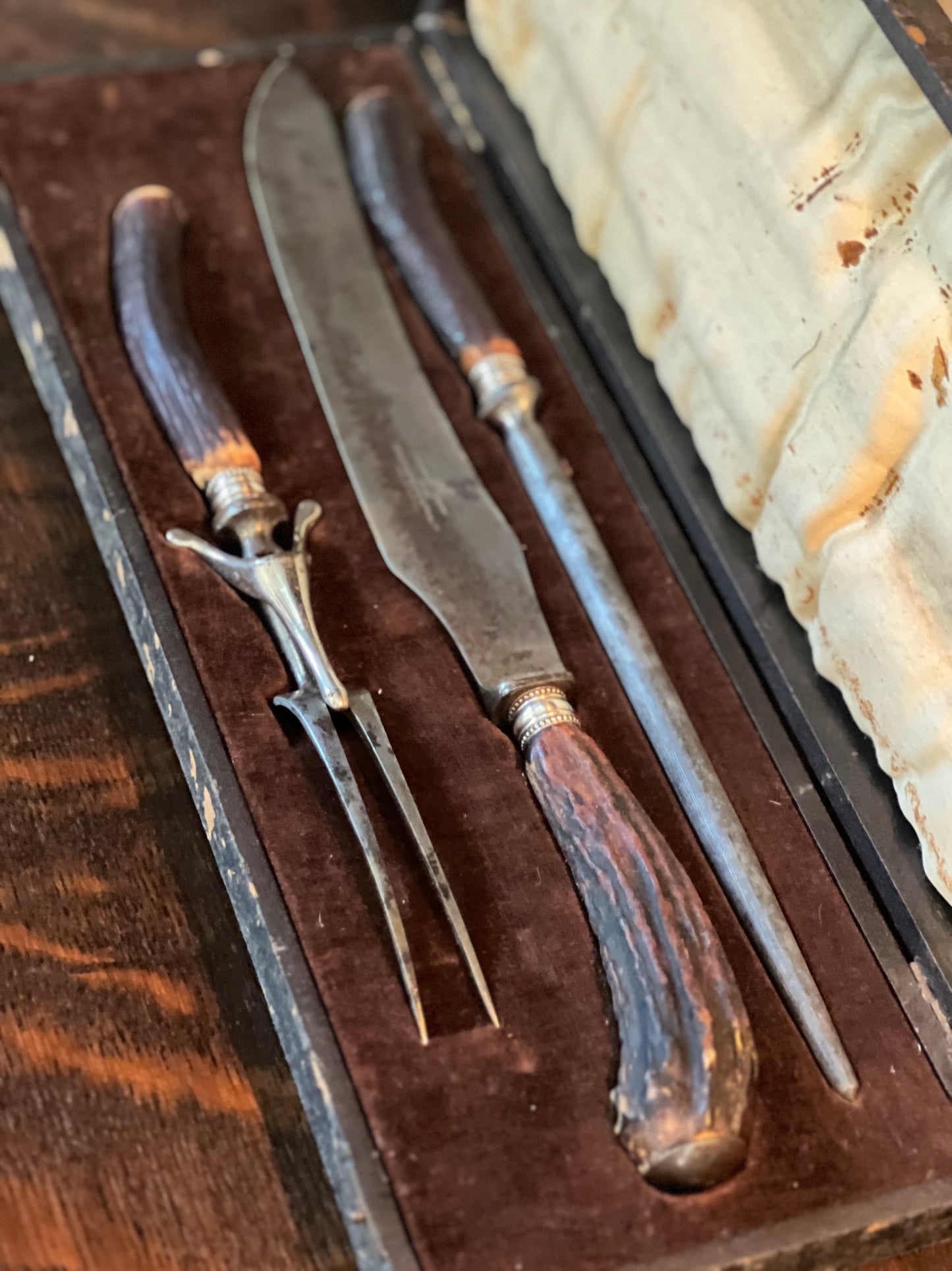 Boxed English Stag Handled Carving Set