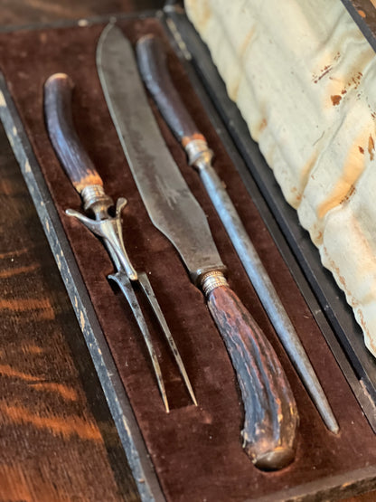 Boxed English Stag Handled Carving Set
