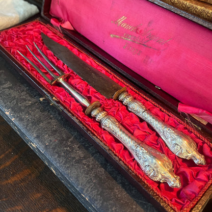 Boxed French Antique Silver Carving Set