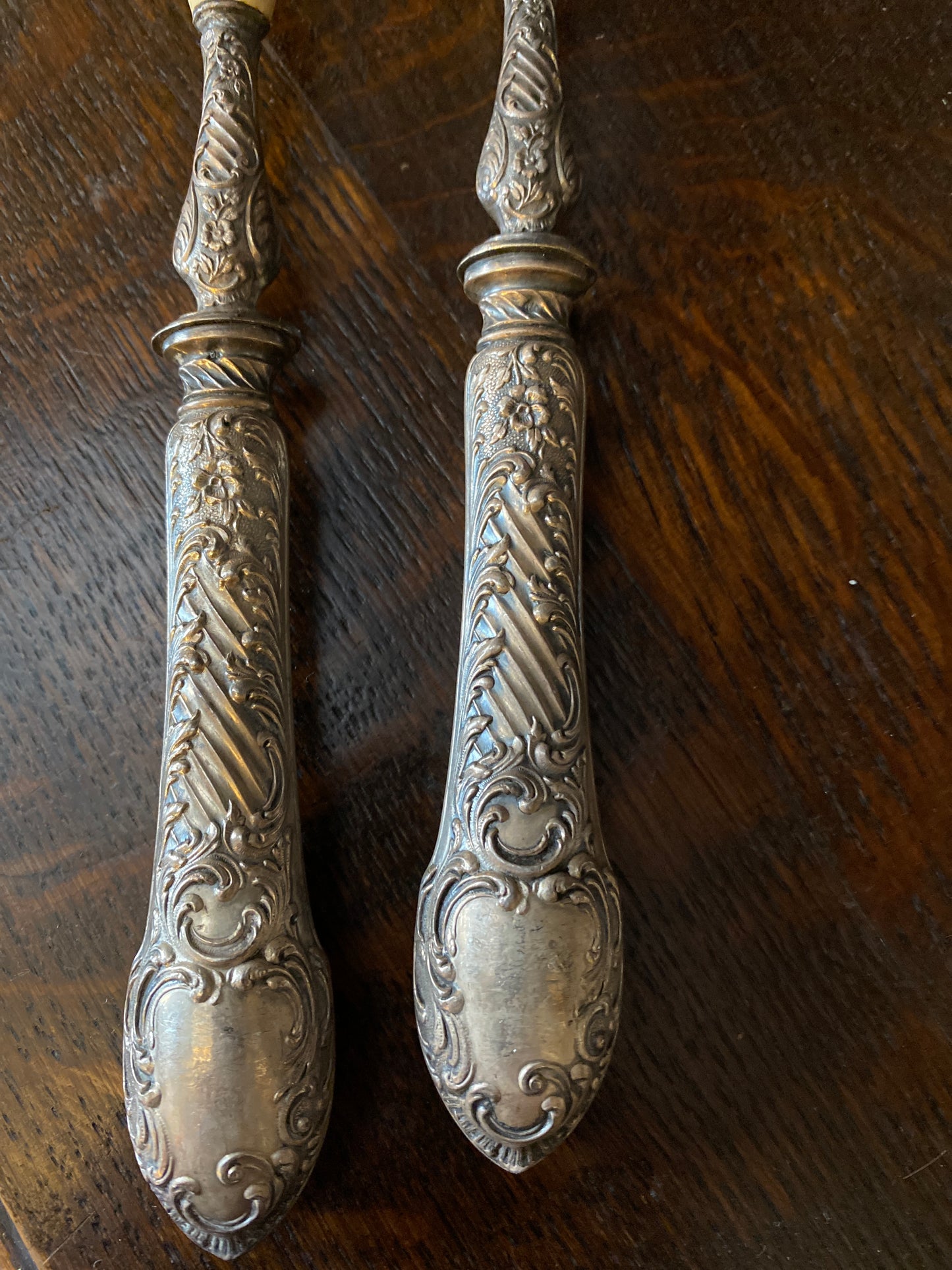French Antique Silver and Horn Salad Servers
