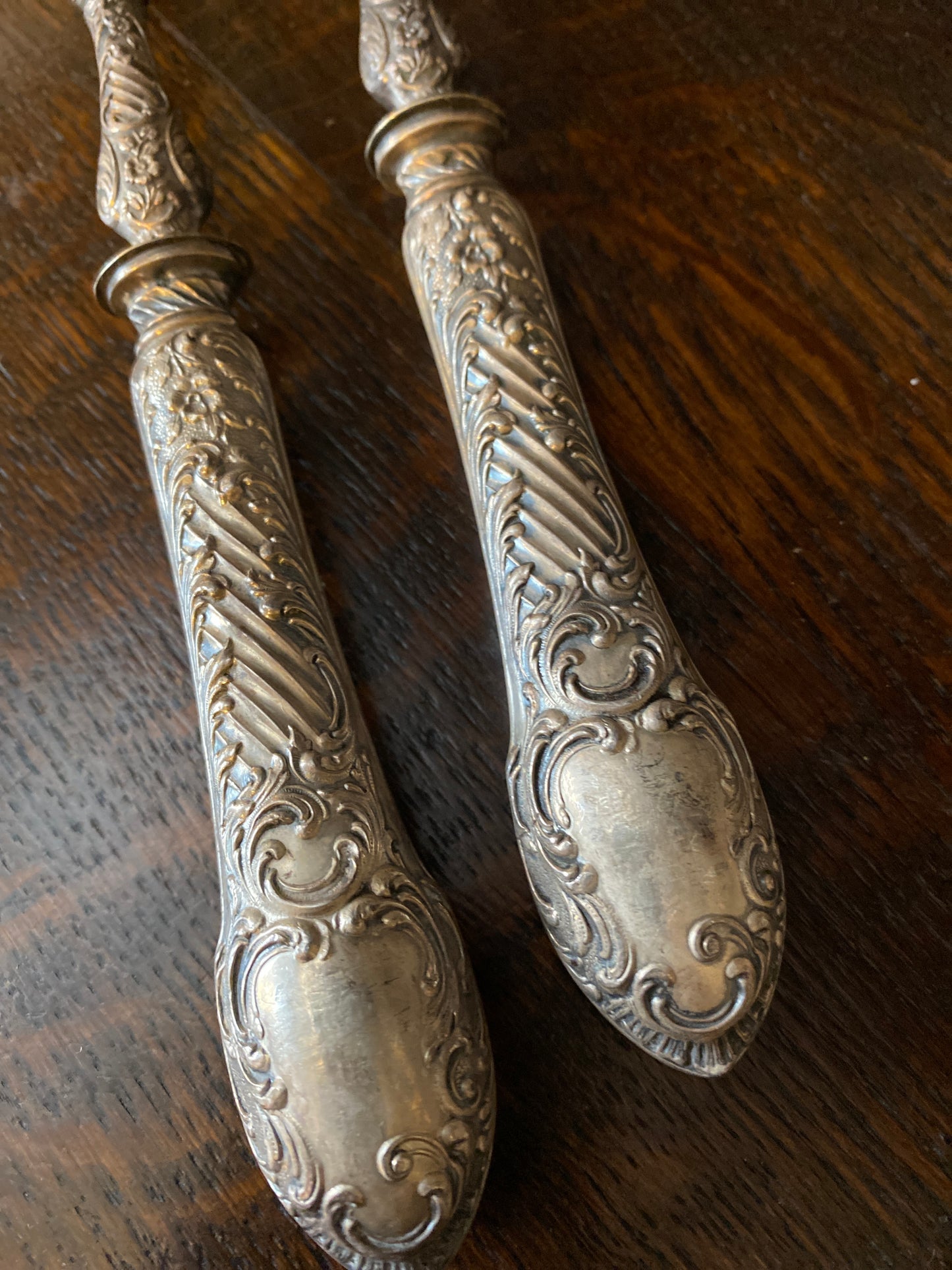 French Antique Silver and Horn Salad Servers